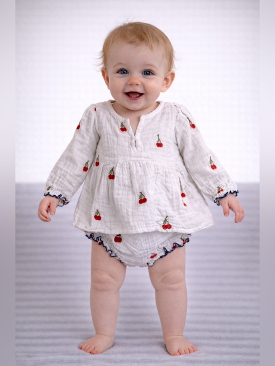 Pink Chicken Other - Pink Chicken Baby Ava Bella 2 Piece Set Cherry Print Top Bloomer | Size 6-12M